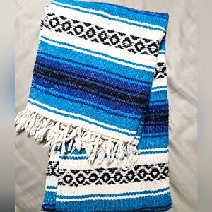 Blue and White Woven Mexican Blanket